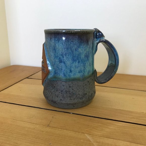 prAna Stoneware Pottery Mug Turquoise Aqua Drip Glaze 8oz Ceramic Tea Coffee Cup - Picture 4 of 6